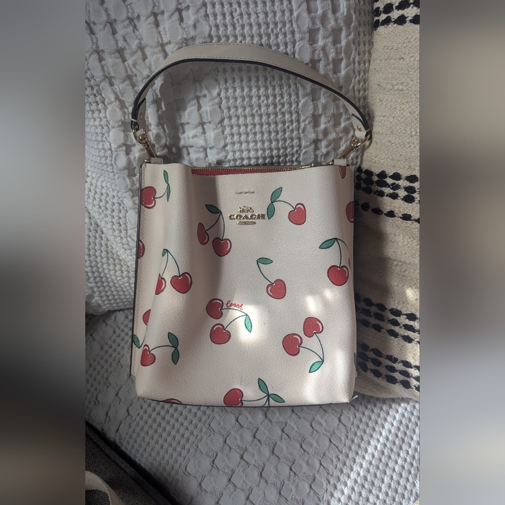 Coach Cream Cherry Print Shoulder Bag